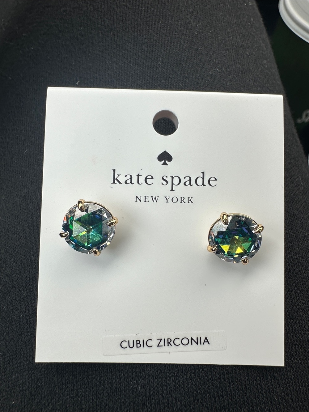 kate spade Iridescent Green Blue Crystal Stud Earrings NWT